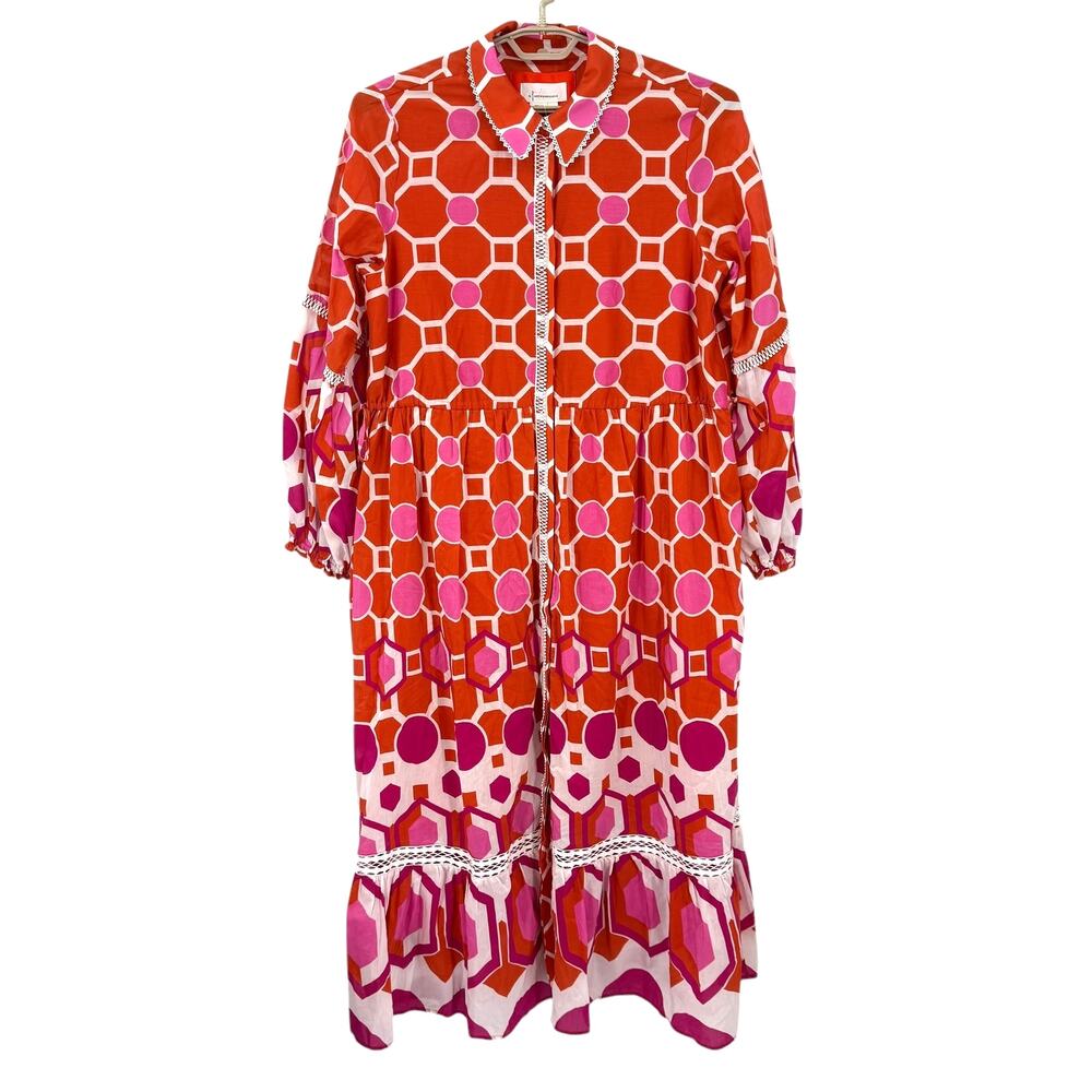 Anthropologie The Eleanora Long-Sleeve Maxi Shirt Cotton Silk Dress Size XL NEW - Picture 2 of 7